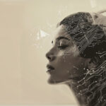 Profilo di donna con circuiti stampati, concetto di intelligenza artificiale.